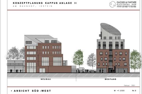 So soll sich die Kappus-Anlage in Zukunft verändern: Zum rechts stehenden "Lippenstift" kommt das neue Ärztehaus (links) dazu.
