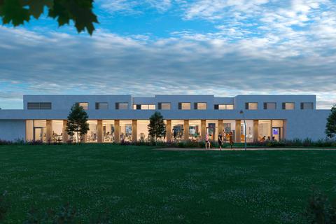 Das neue Gesundheitszentrum für die Merck-Mitarbeiter unterliegt einem nachhaltigen Gebäudekonzept. Ende September 2024 soll es fertig sein. Visualisierung: Merck 