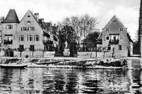 Kaum wiederzuerkennen: Wie es hier früher einmal ausgesehen hat, zeigt die historische Ansicht des Hofs Eltz am Eltviller Rheinufer. Foto: Stadt Eltville