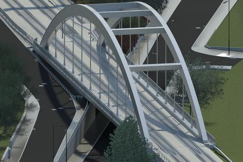 2017 hatte die Bahn die Planungen für die neue Eisenbahnbrücke in der Geisenheimer Straße vorgestellt. Nach damaligen Plänen sollte die Vollsperrung im Oktober erfolgen.Visualisierung: DB Netz AG 