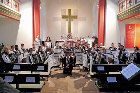 Das Akkordeonorchester der Musikfreunde Strinz-Margarethä gibt ihr erstes Konzert im Jubiläumsjahr in Bleidenstadt. Foto:  Musikfreunde  Foto:  Musikfreunde