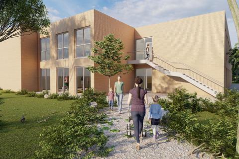 Eine Computeranimation zeigt den geplanten Neubau in Holzmodulbauweise, der bis Ostern 2023 fertig sein soll.   