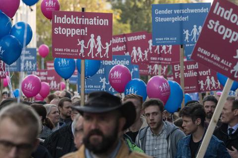 Konservative bei der "Demo für alle" in der Wiesbadener Innenstadt im vergangenen Okotber. Archivfoto: dpa 