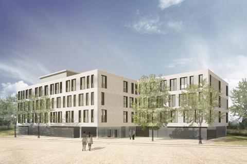 So soll das neue Schulgebäude des Oberstufengymnasiums an der Carl-von-Ossietzky-Straße aussehen. Animation: Stadt Wiesbaden, Hochbauamt  Foto: 
