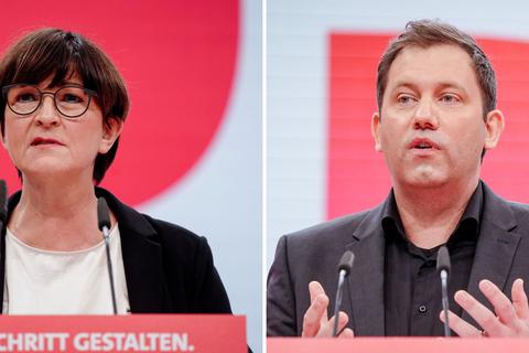 Saskia Esken und der bisherige Generalsekretär Lars Klingbeil sollen das neue Führungsduo der SPD werden. Fotos: dpa